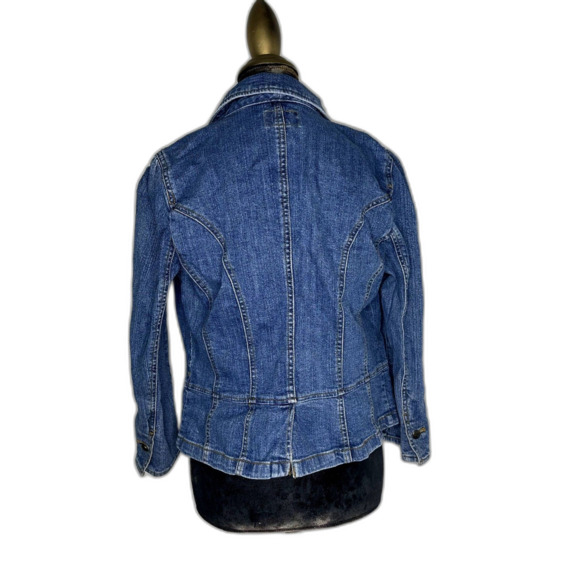 Chaps Stretch Denim Blazer Jacket Women’s Small 3/4 Sleeve Button Pockets - Picture 2 of 6